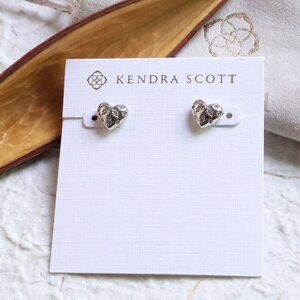 Kendra Scott Holland White CZ Heart Stud Earrings Silver